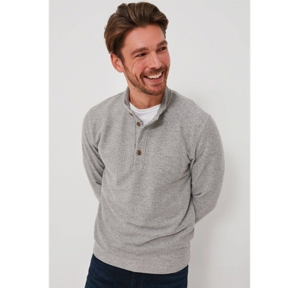 Marine Layer Clayton Texutred Pullover Gray Small S 4 Button Top Shirt - Picture 1 of 6